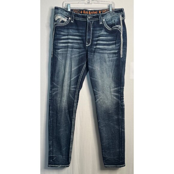 Rock Revival Eilish Womens Blue Distressed Mid-Rise Slim Fit Jeans Size 36 - Picture 1 of 3